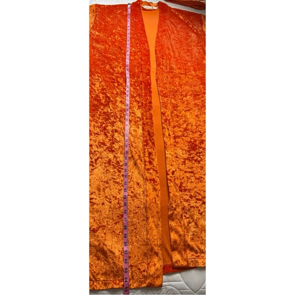 Vintage 1997 Victoria’s Secret Pink Heart Orange Crushed Velvet Maxi Robe Large - Picture 13 of 16